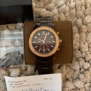 Michael Kors dark brown encrusted metal watch.
